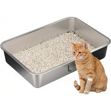 Stainless Steel Cat Litter Tray with High Edges - 60 x 40 x 10 cm - Easy to Clean - Non Stick - Leak Proof - Metal (1/5)