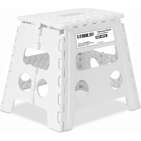 Tabouret Pliant Blanc 32cm, Marchepied Pied Pliable BM TOOLS BMT-MP32-BLANC 150kg Capacité, Léger et Compact pour Adulte/Enfant