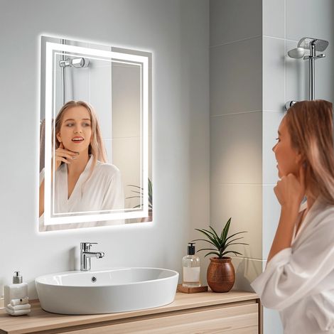 Miroir de salle de bain mural LED, miroir de maquillage à intensité variable, 3 couleurs de lumière, Pour salles de bains, toilettes, hôtels, appartements (1/5)