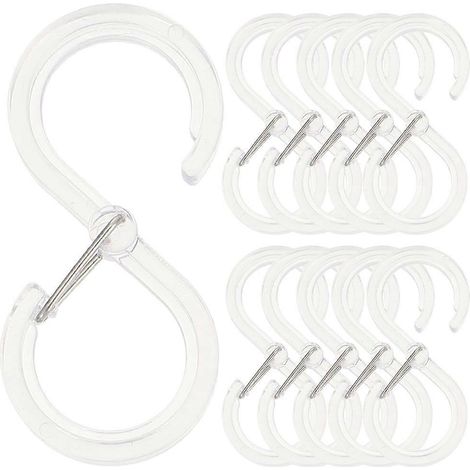 Crochets en S robustes pour suspension, lot de 16, en polypropylène transparent. (1/5)