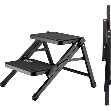 Wiltec Escalón doble para camping hasta 200 kg, 2 peldaños de acero, escalera para caravana, actividades al aire libre y uso doméstico (1/5)