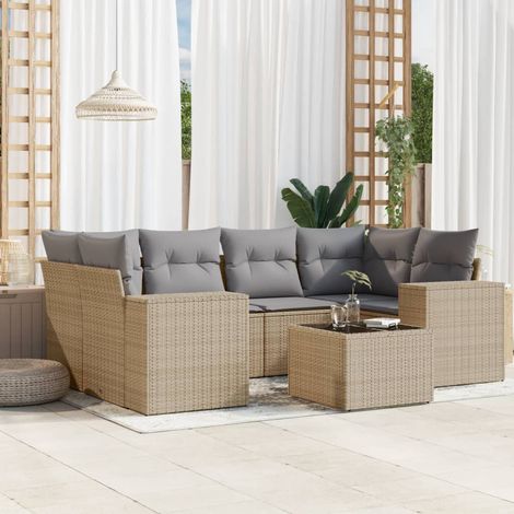 Salon de jardin modulable 7 pièces résine tressée beige avec meuble bas et coussins - PANGIVO (1/5)