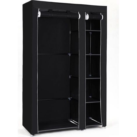 Armoire en tissu non-tissé, Placard pliable, Vestiaire, avec tringle, étagères, housse en tissu, pour chambre, dressing, 110 x 45 x 175 cm, Noir (1/4)