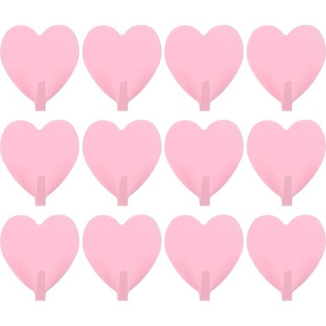 Filiyano-Lot de 12 crochets muraux en forme de cœur, autocollants, pour serviettes, cintres de salle de bain, porte-serviettes en fer, rangement, rose (1/5)