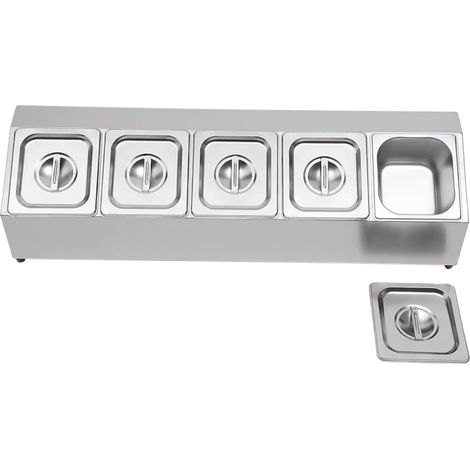 Porta spezie organizer, realizzato in resistente acciaio inossidabile, capacità 5 contenitori, colore argento. (1/2)