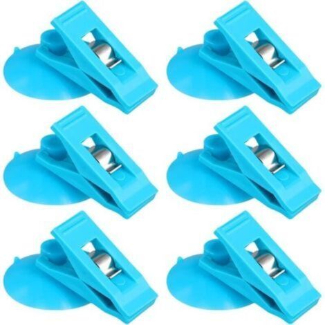 6pcs Pince à Ventouse, Ventouse avec Pince Ronds Clips de Rideau de Douche pour Empêcher Les Éclaboussures d'eau Coupe-Vent pour Réfrigérateur Salle De Douche Camping-Car (Bleu) (1/4)