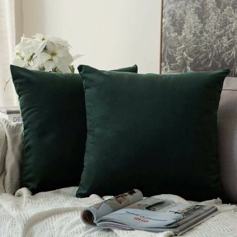 Set of 2 Decorative Velvet Cushion Covers Sofa Pillow Case Super Smooth Soft Comfortable Decoration Home Living Room Bedroom for Couch 40X40CM Dark Green (1/4)