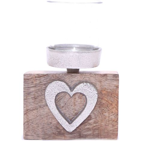 Bougeoir 1 bougie avec support cœur en bois