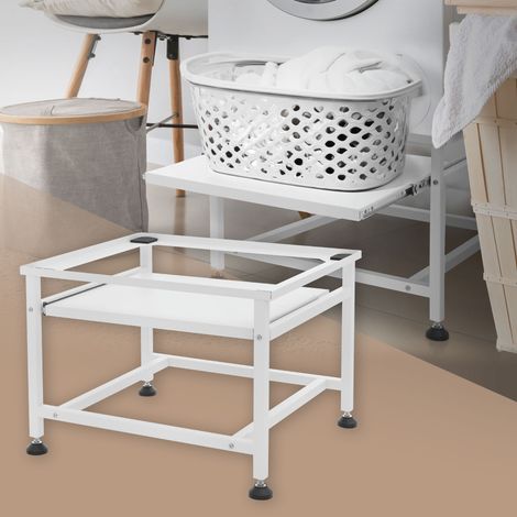 Ml-Design – Socle surélevé pour lave-linge – Plateau coulissant intégré – Pieds réglables en hauteur – Capacité 150 kg – Acier blanc – Dimensions 62,5 x 50,1 x 40,5 cm
