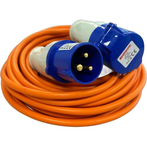 Rallonge 10 m - Câble de rallonge Robuste, 240 V 16 A pour Camping-Car et Caravane, câble d’Alimentation Secteur Orange Haute visibilité - Parfait pour Camping-Car et autocaravane (1/5)