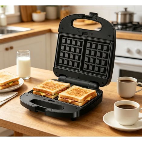Machine à sandwichs et gaufres 3 en 1 Aigostar 800W multifonction, double chauffage, revêtement antiadhésif, appareil pratique pour petit déjeuner et repas maison (1/4)