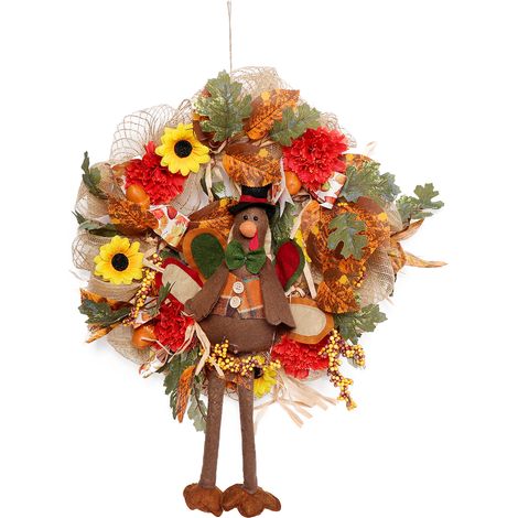 One Piece Enfants Plat Cercle Thanksgiving Guirlande Automne Turquie Maille Guirlande avec Blanc Chaud LED Guirlande Lumineuse Magnifique Enfants Turquie Garland-4343cm (1/2)