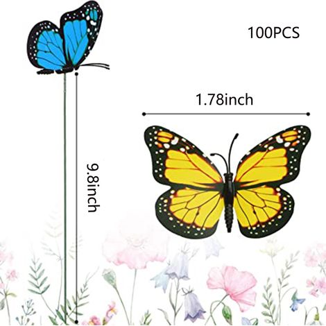 100 piquets papillon 8 cm – Décorations jardin imperméables – Couleur aléatoire – Printemps extérieur (1/5)
