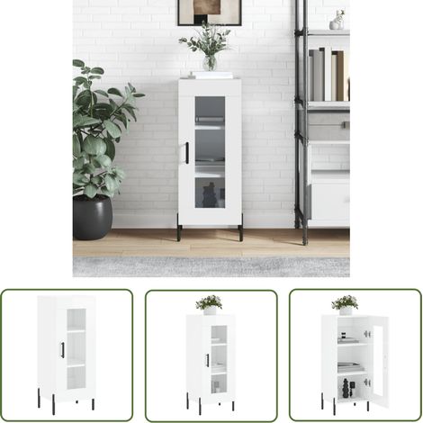 The Living Store Buffet Blanc brillant 34,5x34x90 cm Bois d'ingénierie - Buffet - Meuble De Rangement - Armoire - Commode - Design Classique (1/5)
