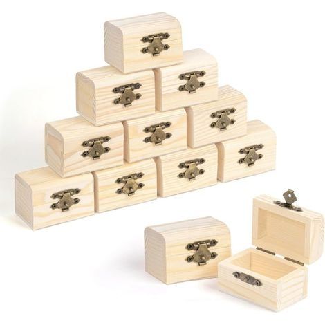 Shore Petite Boîte en Bois avec Couvercle à Charnière (Lot de 12) - Coffre au en Bois de Pin Non Traité pour Pièces et Cadeaux (1/5)