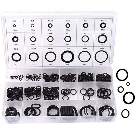 Kit de joints toriques, 225 rondelles en caoutchouc anti-vibrations, 18 tailles, assortiment de joints toriques, kit de rondelles toriques (noir) (1/5)