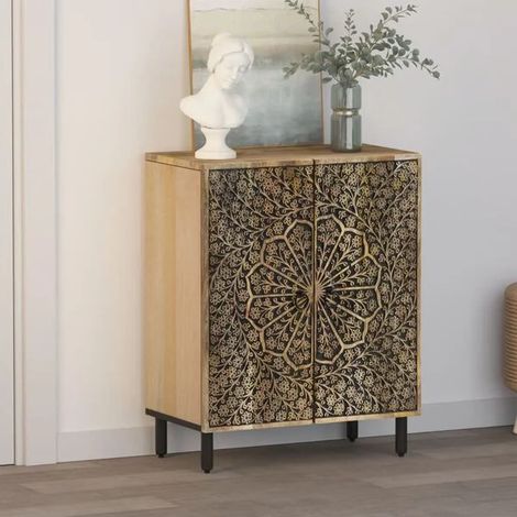 Meuble d'Appoint en Bois de Manguier Massif, 60x33x75 cm, Buffet Bas de Rangement Style Industriel pour Salon, Entrée ou Cuisine (1/5)