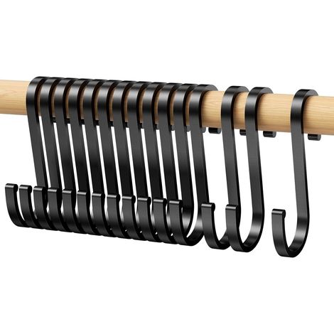 15 Stück S-Haken, schwarze flache S-Haken mit Sicherheitsschlaufe, Aluminiumhaken, Metall-Aufhängehaken für Küche, Bad, Schlafzimmer und Büro (1/5)