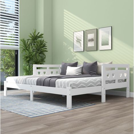 MEUBLIV Lit de jour extensible en forme de cœur 90 x 200 cm bois de pin boisblanc avec second couchage et sommier à lattes