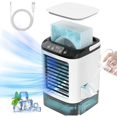 Ventilateur brumisateur 4-en-1 – refroidisseur d’air personnel – 900 ml réservoir – 3 vitesses – ventilateur compact pour chambre et bureau