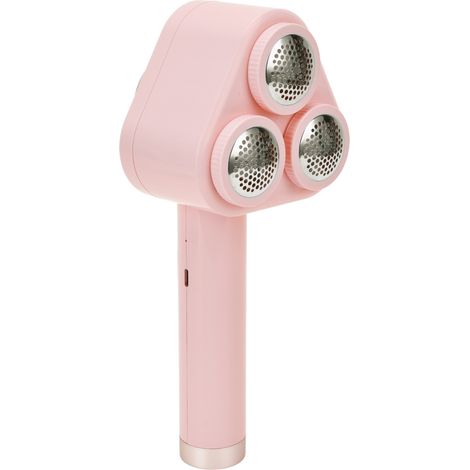 Tondeuse à boules de poils à 3 têtes réglables, rechargeable par USB, pour toutes tailles de boules de poils, rose (1/5)