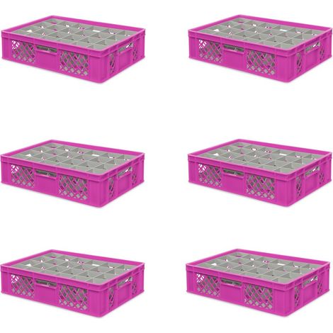 BRB 6x boîte en verre 600x400 mm, 24 verres jusqu’à 122 mm de hauteur/diamètre 87 mm, rose