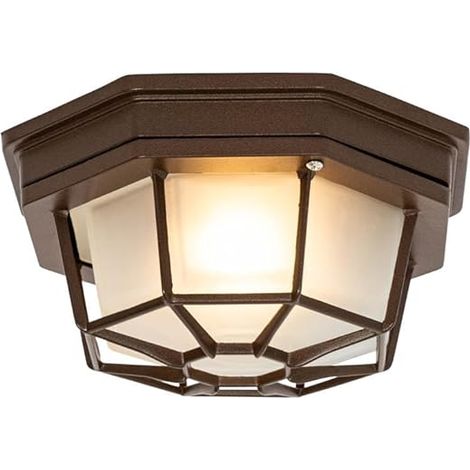 Qazqa bri - Plafonnier - 1 lumière - Ø 21.3 cm - Brun rouille - Rustique - éclairage extérieur (1/4)