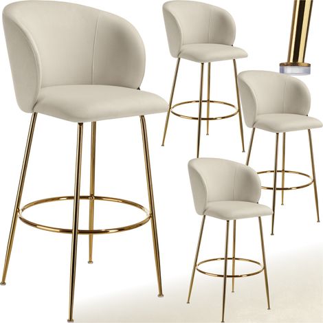Tectake – Lot de 4 tabourets de bar rembourrés – Dossier incurvé – Revêtement velours doré – Hauteur d'assise 76 cm – Capacité 120 kg
