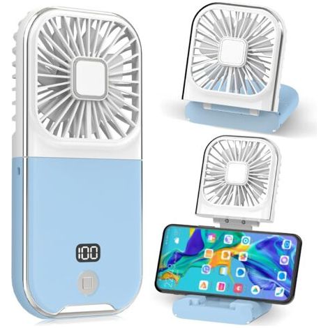 Mini Ventilateur Portable Ventilateur à Main USB Rechargeable Petit Portatif Portable Ventilo Ventilateur de Poche Silencieux Fan Pour Bureau, Maison, Extérieur, Dormir (Bleu) (1/5)