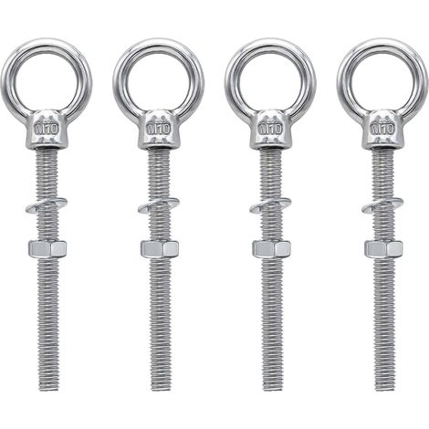 Vis à œillets - Lot de 4 - Acier inoxydable 316 - M10 x 120 mm - Fixation corde et câble - Pour bois et métal (1/5)