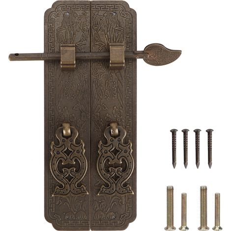 Poignée de porte kit en laiton antique style chinois, tirage pour porte coulissante, quincaillerie de meuble, poignée en cuivre vieilli (1/5)