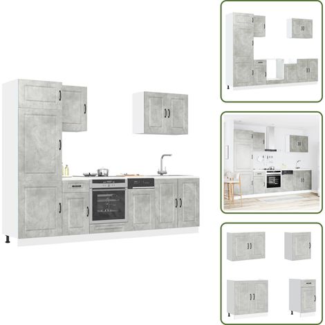 The Living Store 7-tlg. Küchenschrank-Set Kalmar Betongrau Holzwerkstoff - Küchenmöbel (1/5)