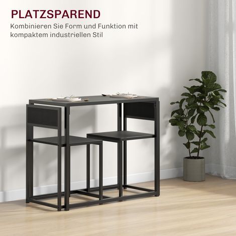 Ensemble de bar 3 pièces, table haute avec 2 chaises, 90x47x76 cm, noir (1/5)