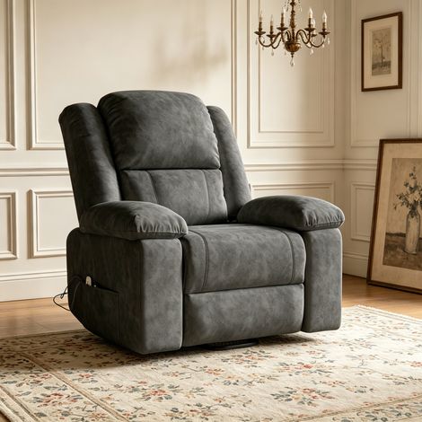 Fauteuil relax Fauteuil de massage – Inclinaison dossier 160° - 8 Moteurs Vibrants, Fonction Chauffante, 5 Modes, poches latérales - Gris