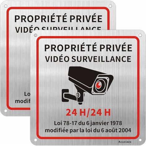 2 Pièces Panneau Propriété Privée sous Vidéo Surveillance, 15x15cm  Panneau Camera Surveillance, Aluminium Brossé, Adhesif, Panneaux D'avertissement, pour Intérieur/Extérieur (1/5)