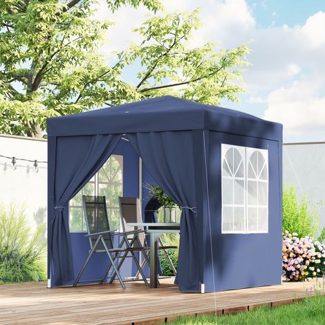 Tonnelle pliante 2x2m avec 4 parois amovibles en polyester et acier, bleue (1/5)