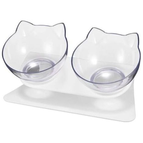 Bol double pour chat avec support en plastique, gamelle et écuelle 29 x 15 x 8 cm, couleur blanche (1/5)