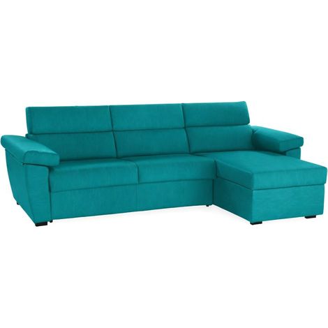Dmora - Divano fisso con penisola Ceto, Sofà angolare per salotto, imbottito, sfoderabile, Qualità 100% Made in Italy, 285x160 h100 cm, Azzurro (1/5)