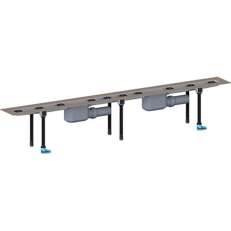 Grondaia doccia inox, installazione in piano, 2 attacchi DN50, kit montaggio e protezione, senza copertura, lunghezza installazi