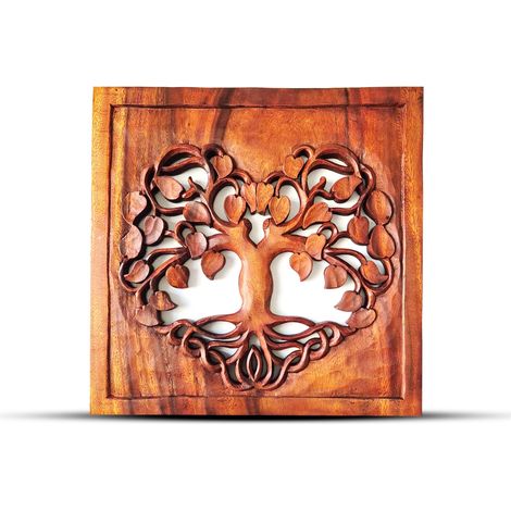 Panel Decorativo de Madera Ãrbol de la Vida con CorazÃ³n 30x30cm