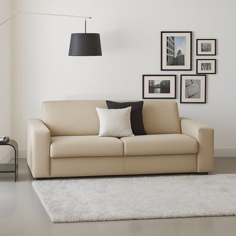 Dmora - Sofá fijo Desteve, Sofá de 2 plazas, 100% Made in Italy, Sofá de salón en tela tapizada, con reposabrazos estándar, Cm 180x95h90, Beige (1/5)