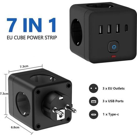 7-in-1-Reiseadapter für Europa, Universalstecker mit USB-Anschlüssen (1/5)