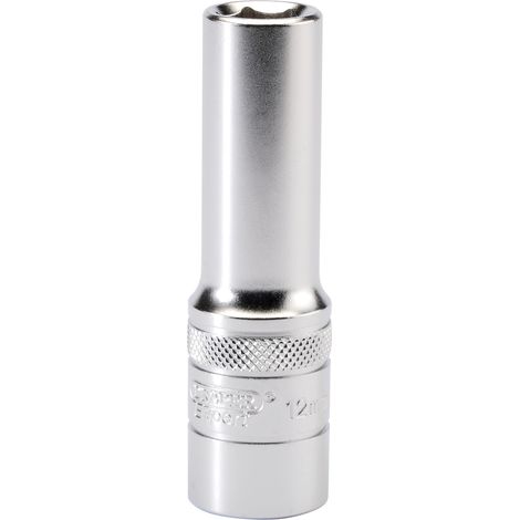 Draper 12mm Deep Socket 1/2 Inch Drive – Micro Satin Chrome Finish, 6-Point, Metric, Part Number 16643 (1/5)