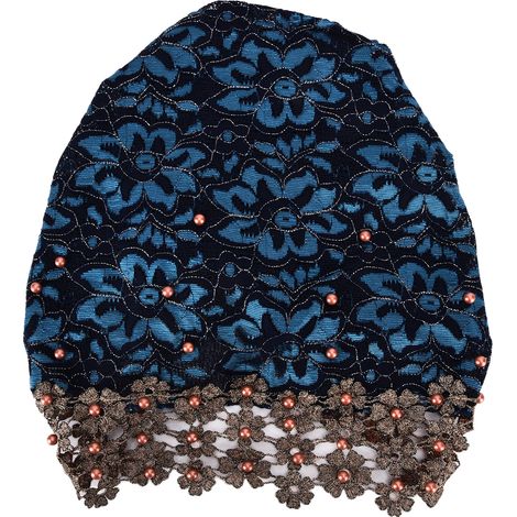 Turban mode unique, chapeau perlé brillant confortable pour femmes musulmanes, bleu paon, décoration cadeau (1/5)