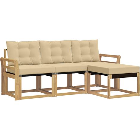 Outdoor Sofa Set with Cushion 4 pcs White and Beige vidaXL