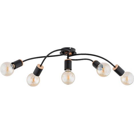 Plafonnier industriel noir bois clair 5xE27 Alfa Gerso (1/3)