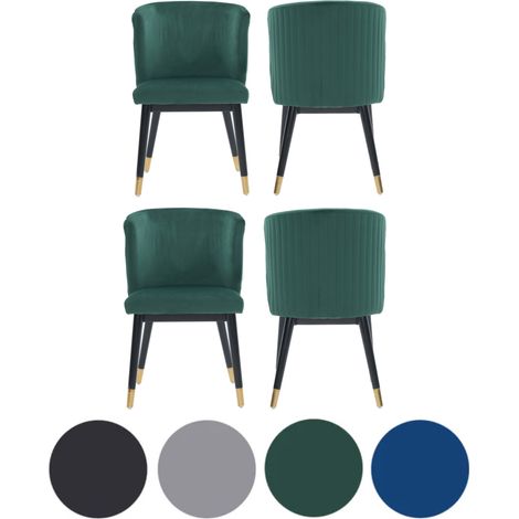Set of 4 Green Sofina Modern Velvet Dining Chairs with Tufted Back - Wooden Frame & Gold-Tipped Rubberwood Legs (1/5)