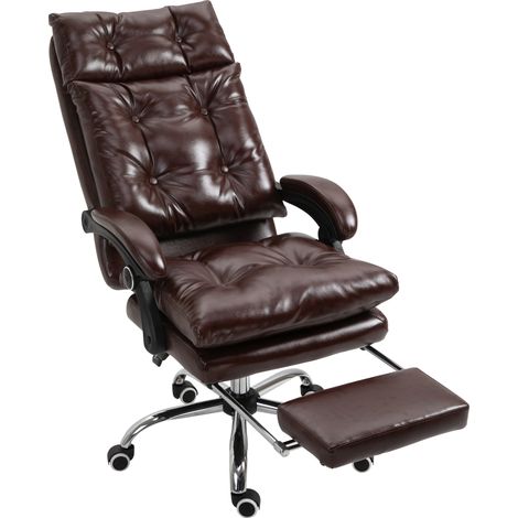 Chaise bureau ergonomique dossier haut réglable inclinable repose-pied escamotable marron