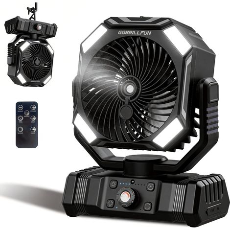 Ventilateur à Batterie avec Brumisation, Ventilateur Portable Rechargeable 10000mAh, Ventilateur Oscillant avec Réservoir 300mL, Télécommande, Lumière LED, Minuterie pour Camping Terrasse Plage Bureau (1/5)