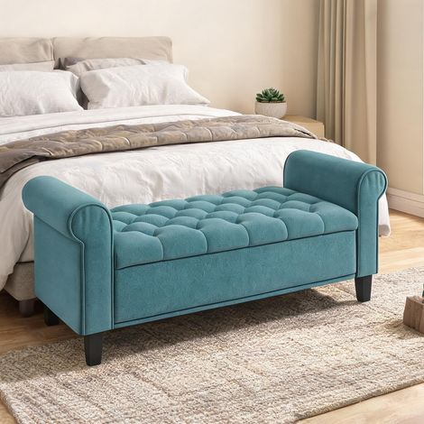 Banc de rangement capitonné en tissu velours vert en polyester (1/5)
